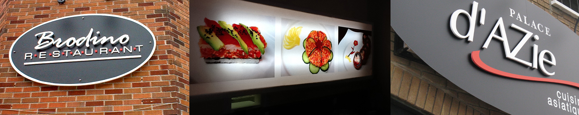 Enseignes 3D extérieurs ; restaurant Brodino, Sushi bonsai